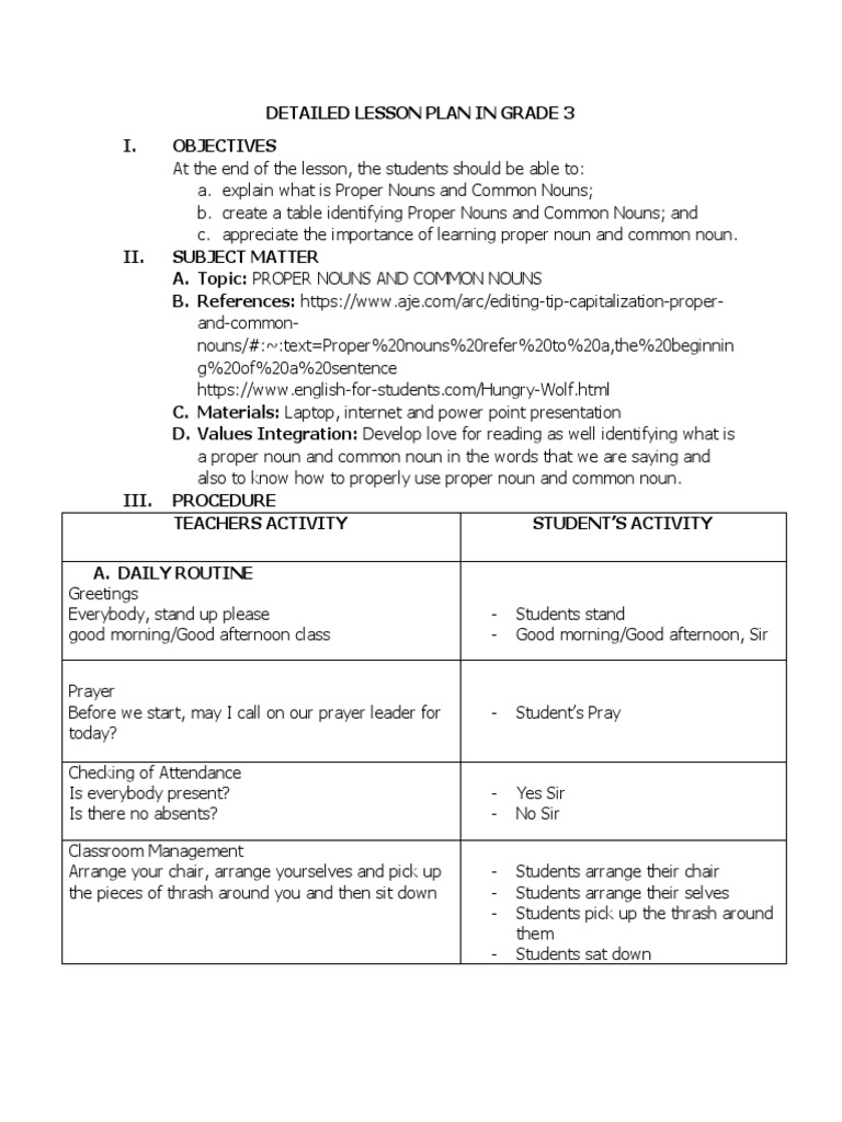 Grade 3 Nouns Lesson Plan | PDF | Noun | Adjective