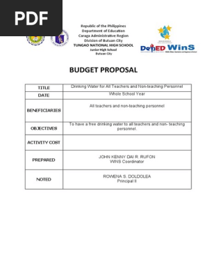 PROPOSAL FOR FREE WATER