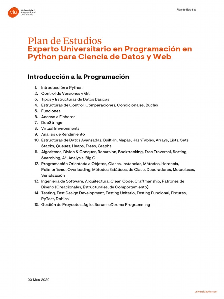 Plan de Estudios en Python y Ciencia de Datos | PDF | Aprendizaje ...