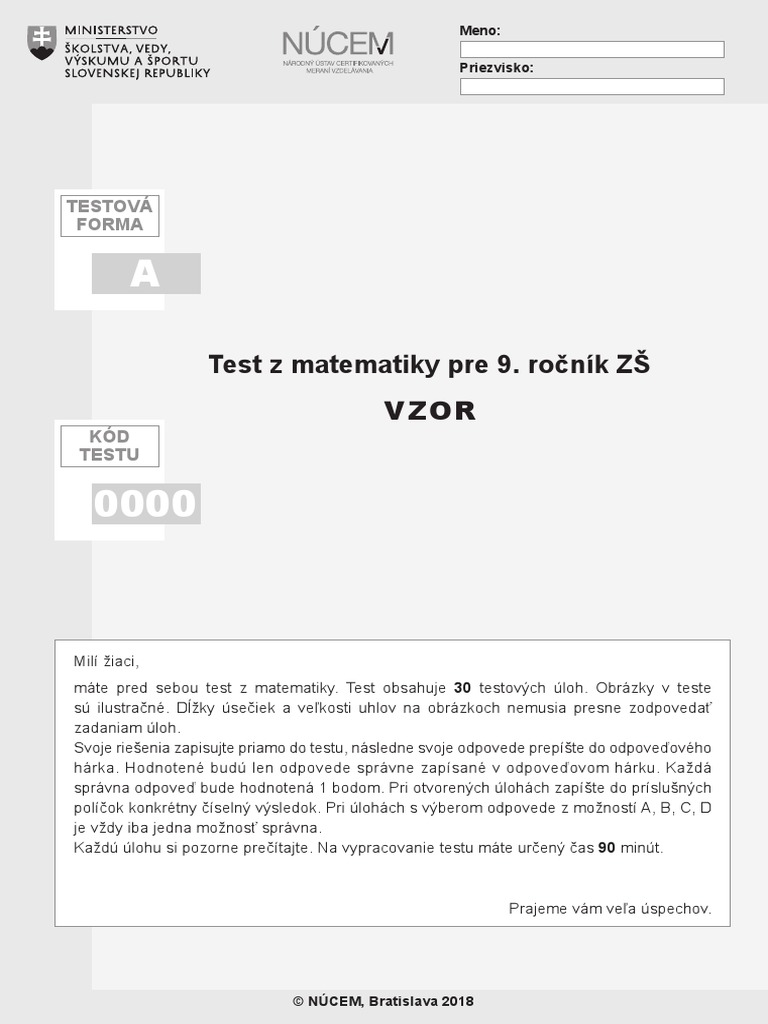 Vzorový Test - 2019 | PDF