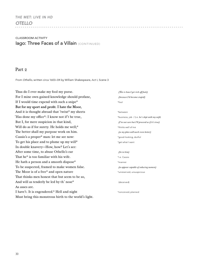 Iago in Shakespeare and Verdi Student Handout | PDF | Italian Language ...