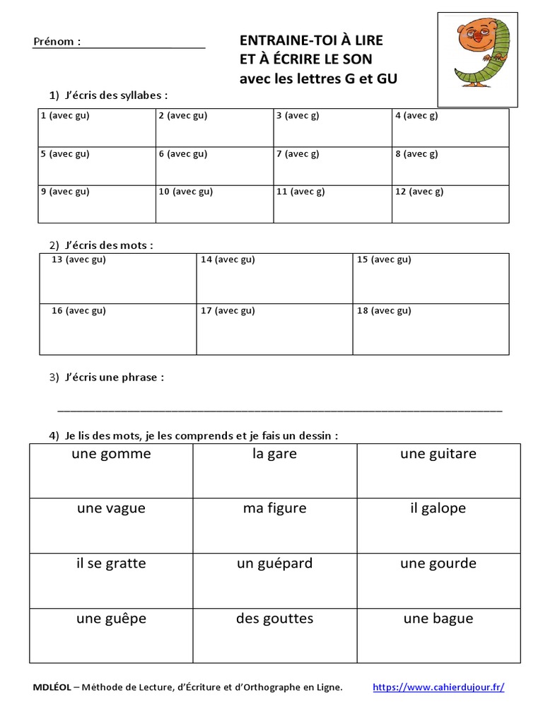 Exercices G et GU pour CP | PDF