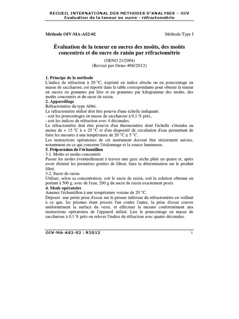 Évaluation du sucre par réfractométrie | PDF | Science | Sucre