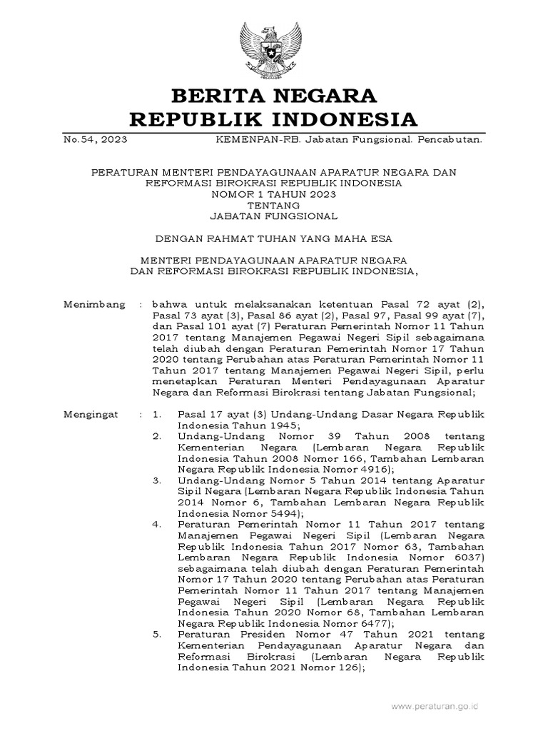 Permenpan 1 Tahun 2023 | PDF
