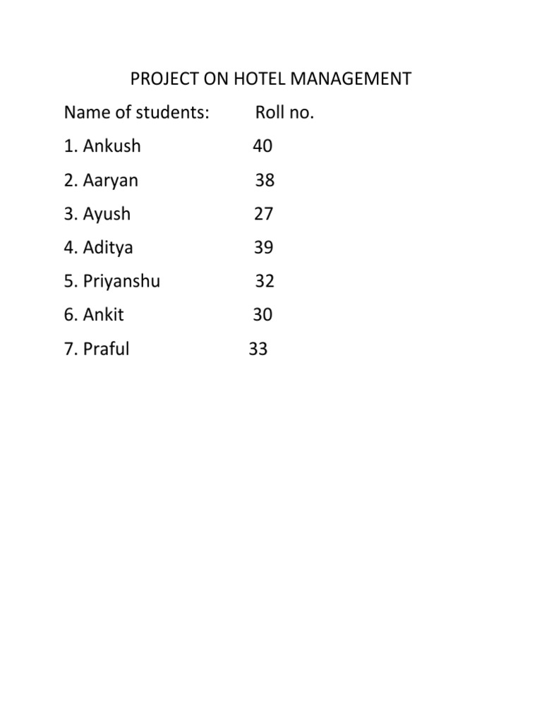 Project On Hotel Management PDF Food And Drink Preparation Cooking