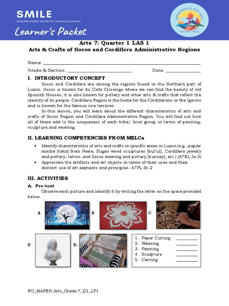 Arts 7 Q1 L1 Arts and Crafts of Ilocos Region Cordillera PDF