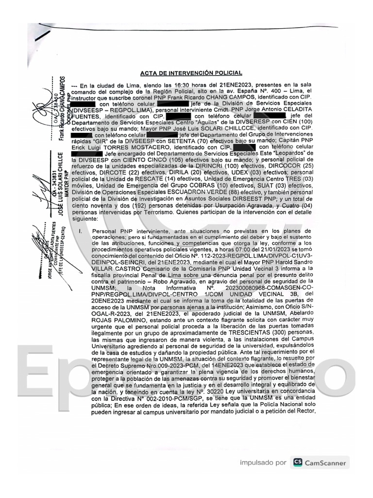 San Marcos: 196 detenidos; 4 por “terrorismo”