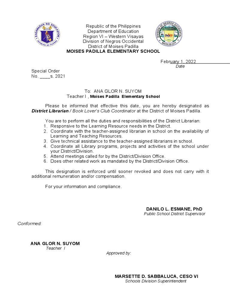 Designation Librarian 1 | PDF | Libraries | Teachers