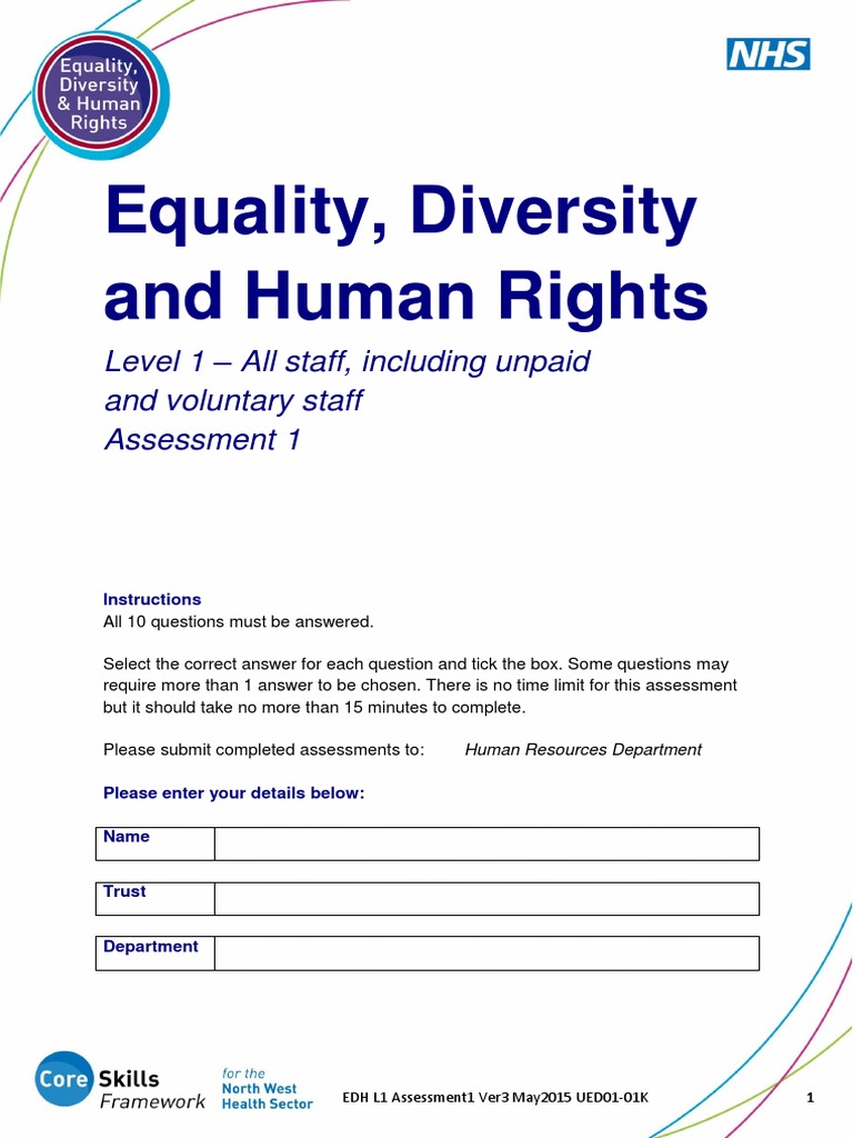 Equality Diversity L1 Ver3 May 2015 Question Sheet | PDF ...
