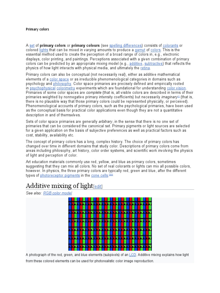 Mixing Primary Colors Explained | PDF | Color | Vision