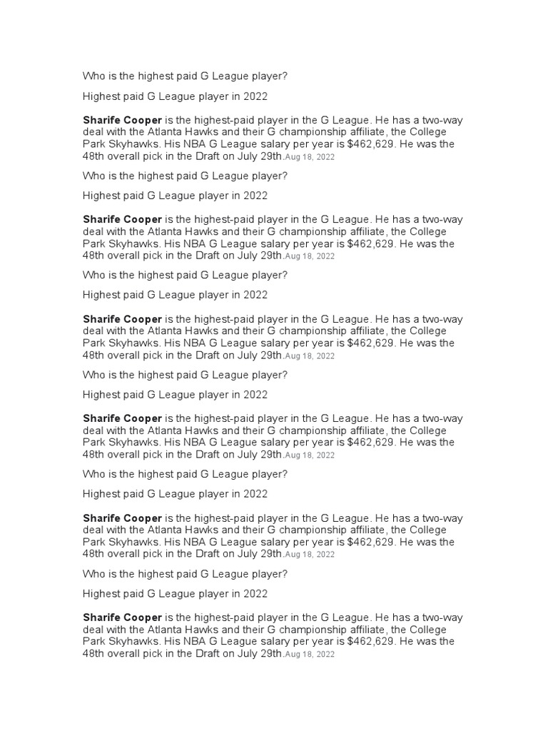 Who Is The Highest Paid G League Player | PDF | Basketball Teams