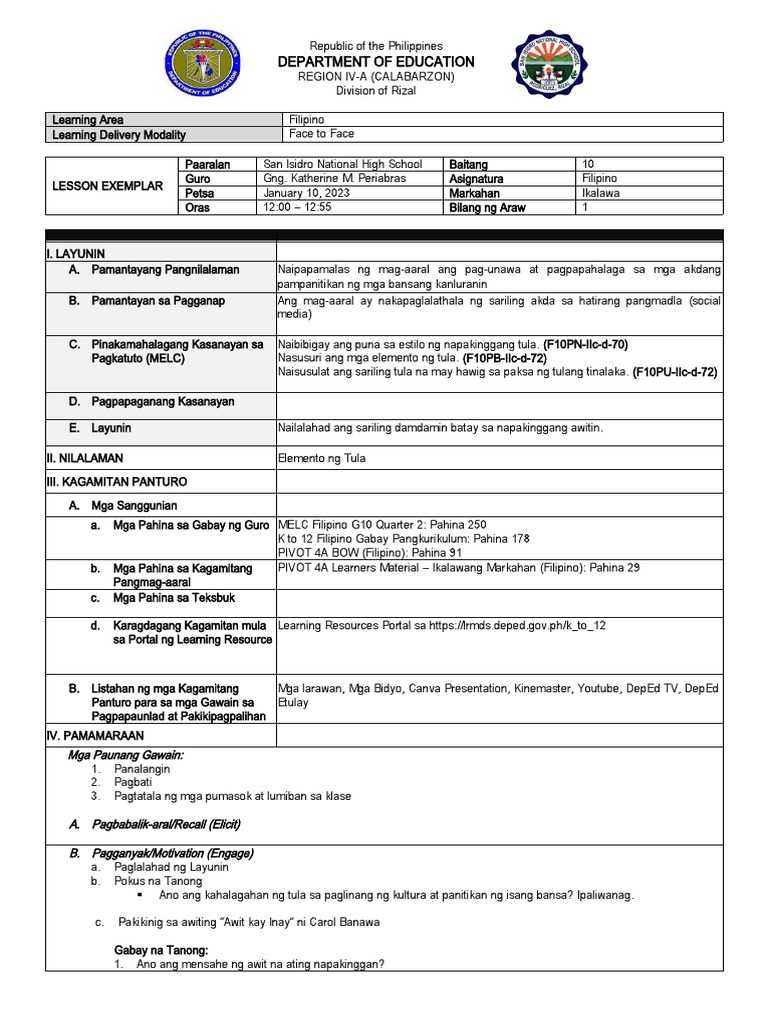 Lesson Exemplar Pdf