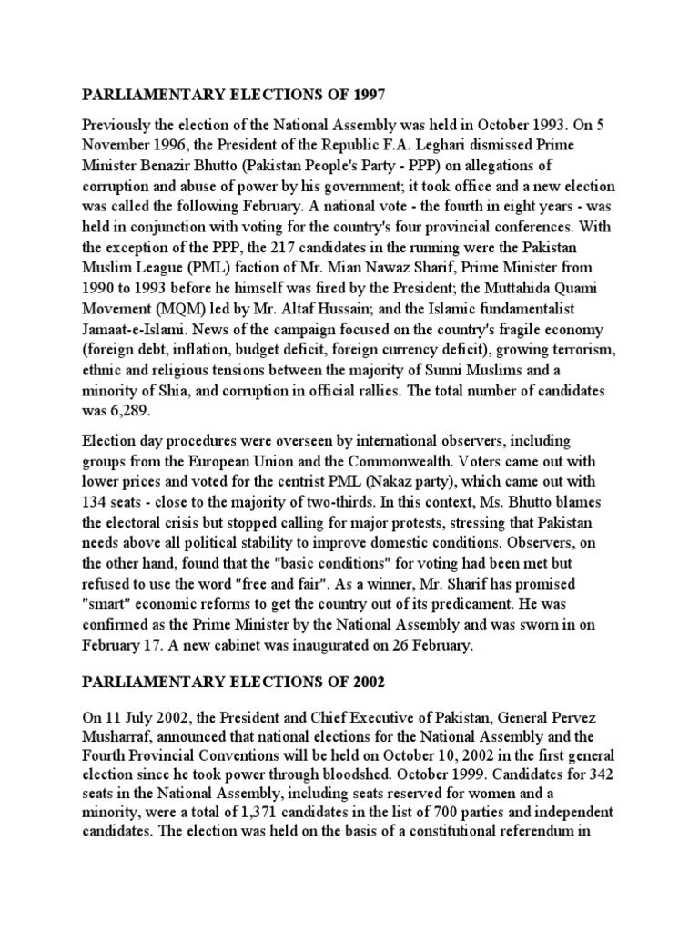 Pakistan Parliamentary Elections Overview | PDF | Pakistan Peoples ...