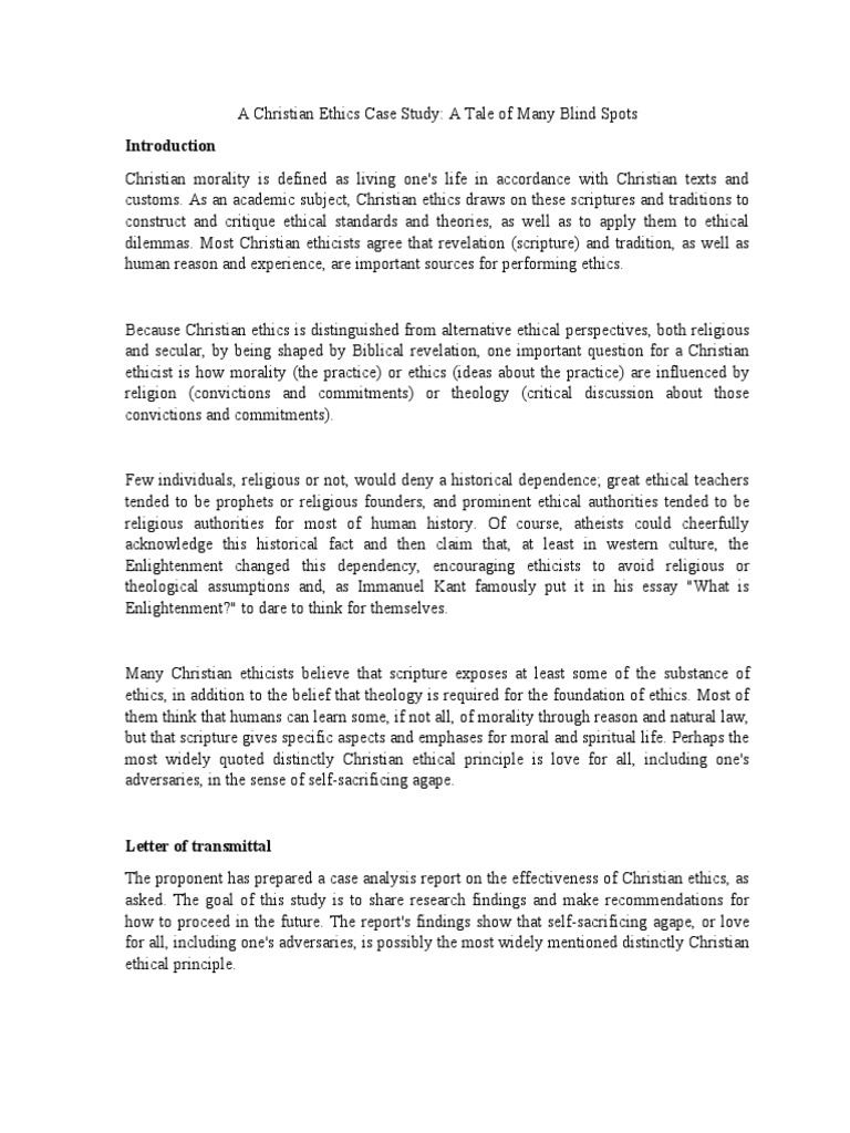 Christian Ethics Case Study Analysis | PDF | Christian Ethics | Theology
