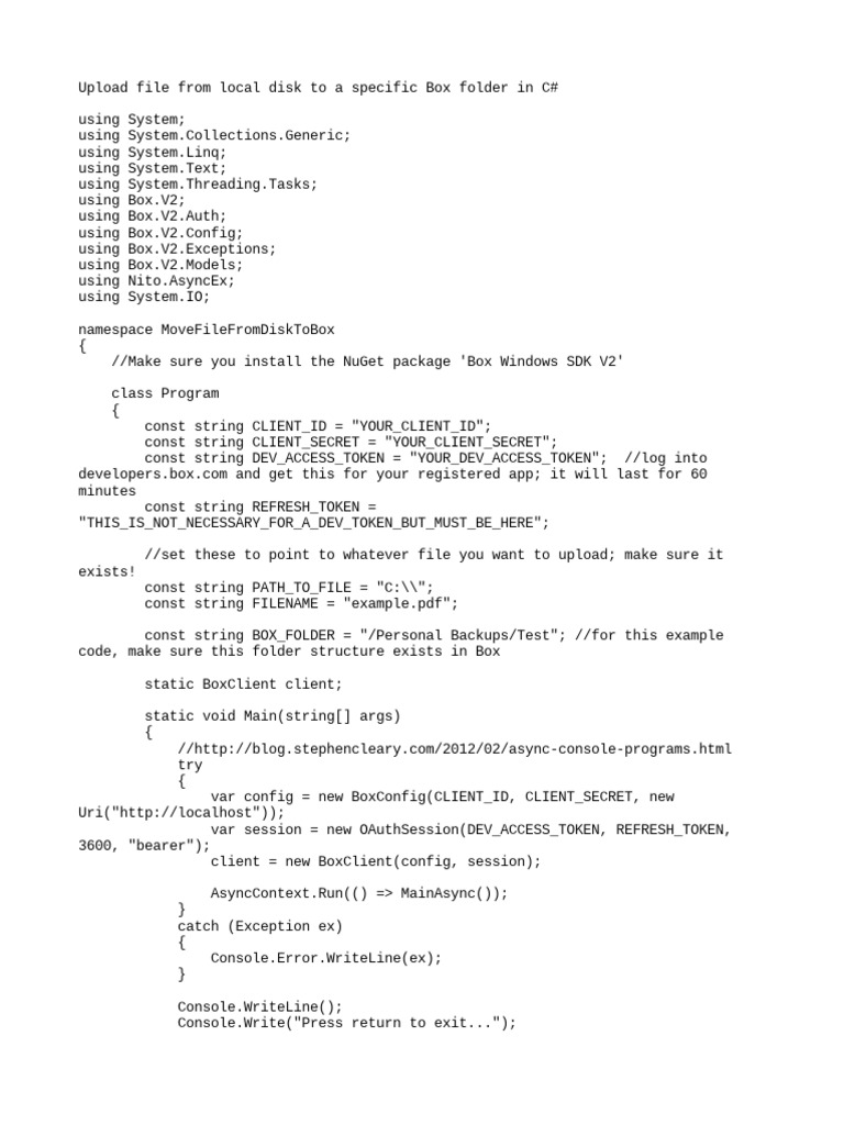 Upload File From Local Disk To A Specific Box Folder in C# | PDF ...