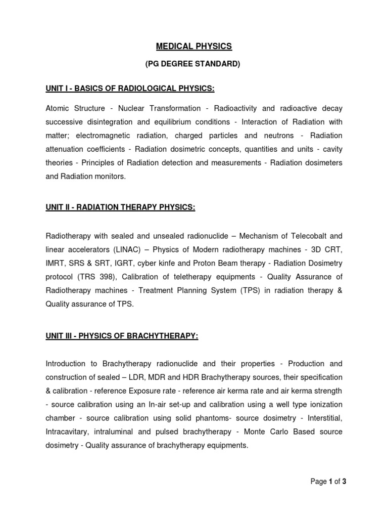 Syllabus Medical Physicist Exam PDF Medical Imaging Radiation Therapy