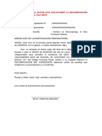 Escrito Del Actor Civil Solicitando La Recomposición de Acto Procesal Faltante