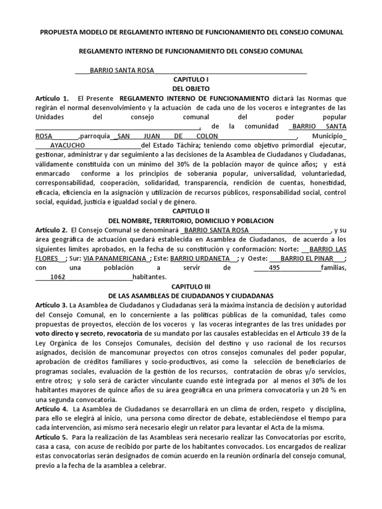 Modelo Reglamento Interno Del Consejo Comunal | PDF | Presupuesto ...