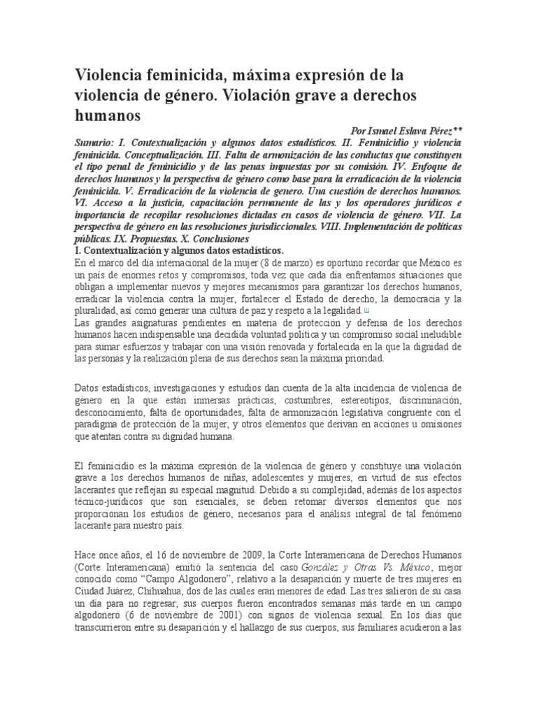 Violencia feminicida y derechos humanos | PDF | La violencia contra las ...