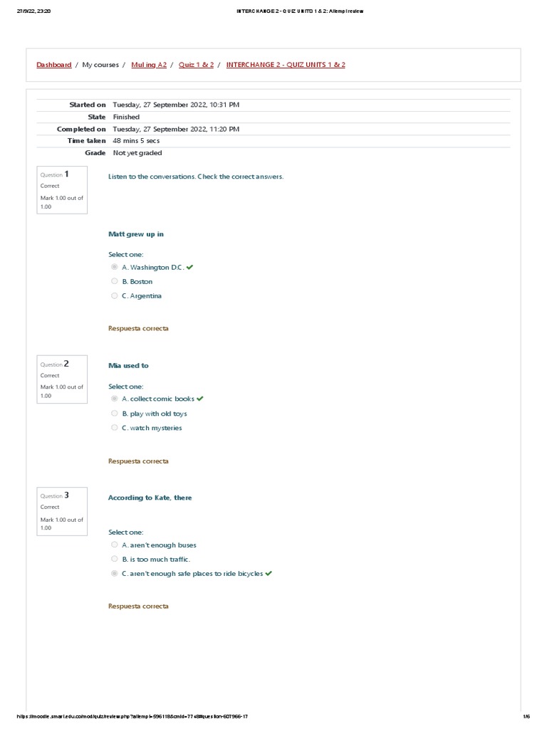 INTERCHANGE 2 - QUIZ UNITS 1 & 2 | PDF | Grammar | Linguistics