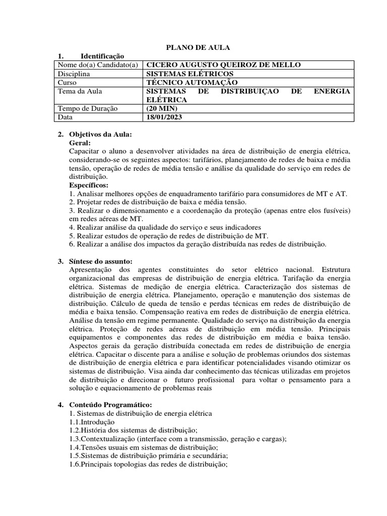 Plano aula sdee v1 0 pdf distribui o de energia el trica