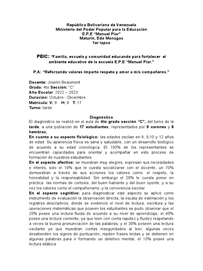 Diagnostico Inicial 1er Lapso 2022-2023 | PDF