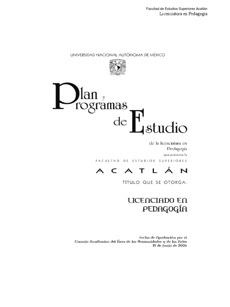 Plan de Estudios Licenciatura en Pedagogía | PDF | Plan de estudios ...