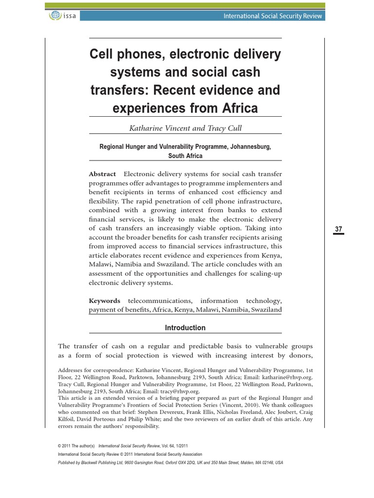 Cell Phones, Electronic Delivery Systems and Social Cash Transfers