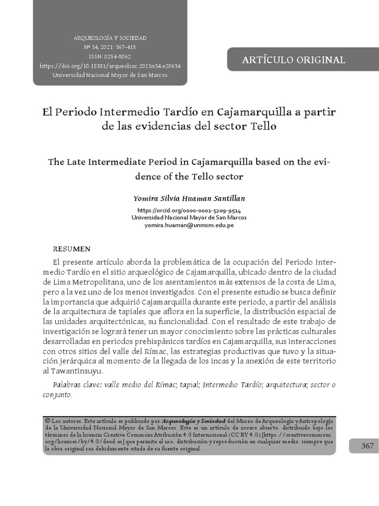El Periodo Intermedio Tardio en Cajamarq | PDF | Lima | Ciencias de la ...