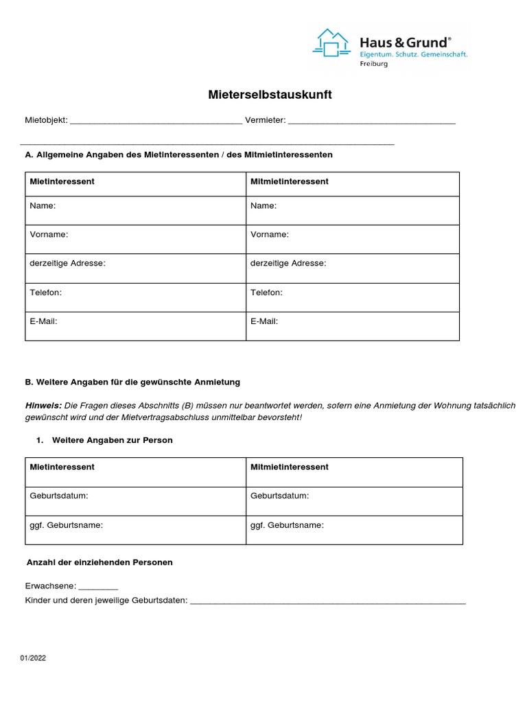 Mieterselbstauskunft | PDF