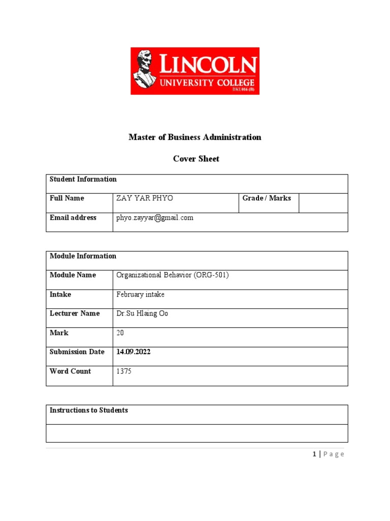Organizational Behaviour Assignment (I) | PDF | Extraversion And ...