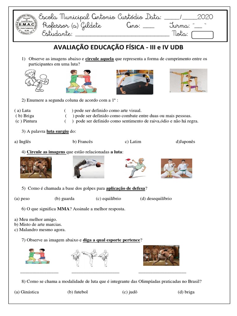 AVALIAÇÃO EDUCAÇÃO FÍSICA 3º e 4ºano | PDF