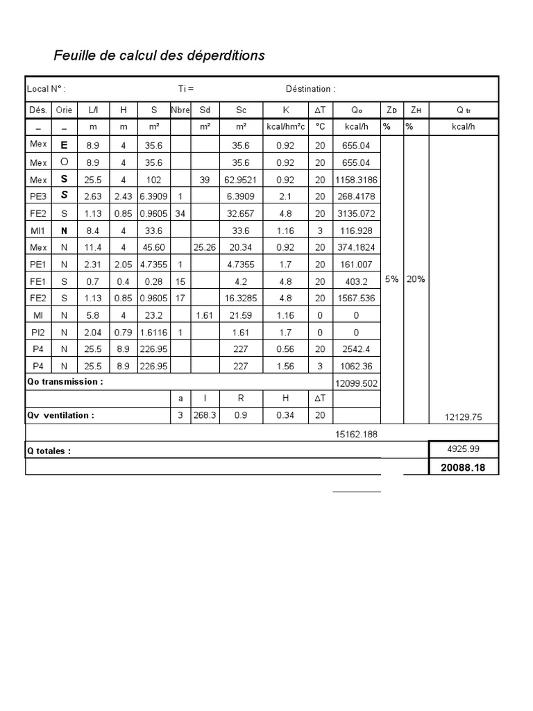 Calcul des déperditions thermiques PDF Ingénierie des structures — free download
