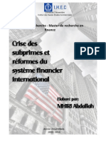 Crise Des Subprimes Et Réformes Du Système Financier International.