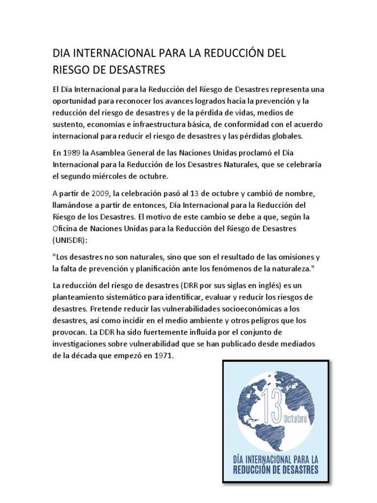 Dia Internacional para La Reducción Del Riesgo de Desastres | PDF