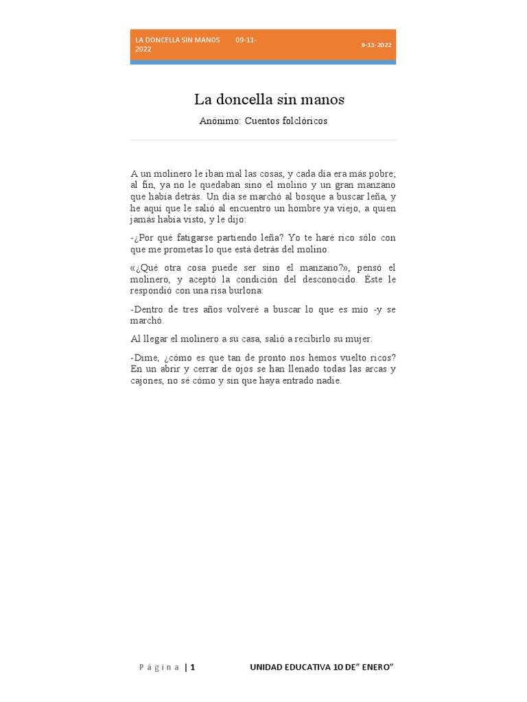 La Doncella Sin Manos: Un Cuento Folclórico | PDF