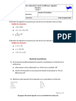 Evaluación 1 P2 Ecuaciones en Situaciones Aditivas. Números Enteros