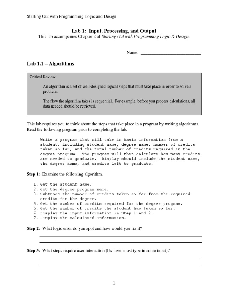 Lab 1 Input, Processing, and Output | PDF | Computer Program | Programming
