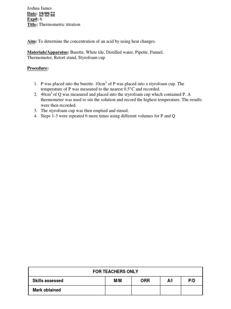 Chemistry lab thermometric titration pdf thermometer temperature