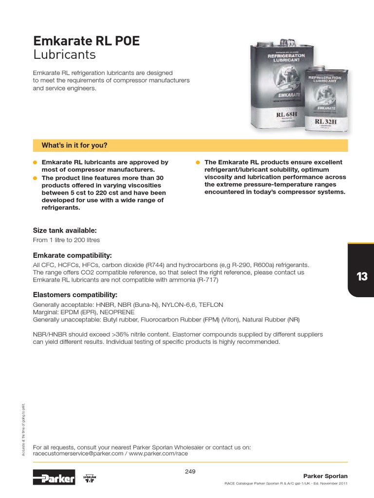 Emkarate RL Lubricants Overview | PDF | Chlorofluorocarbon | Chemical ...