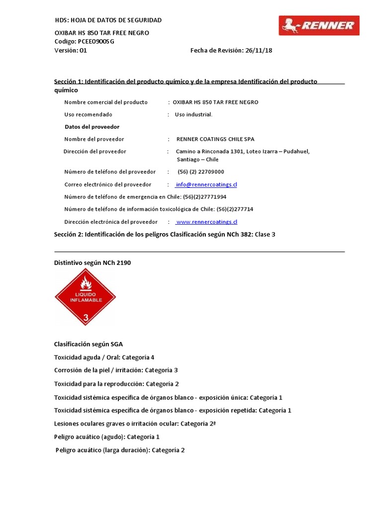 Toxicidad y Seguridad de Oxibar HS 850 | PDF | Agua | Contaminación