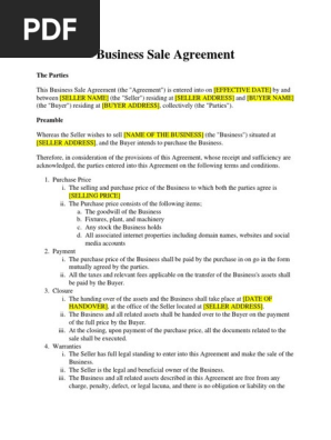 Business Sale Agreement