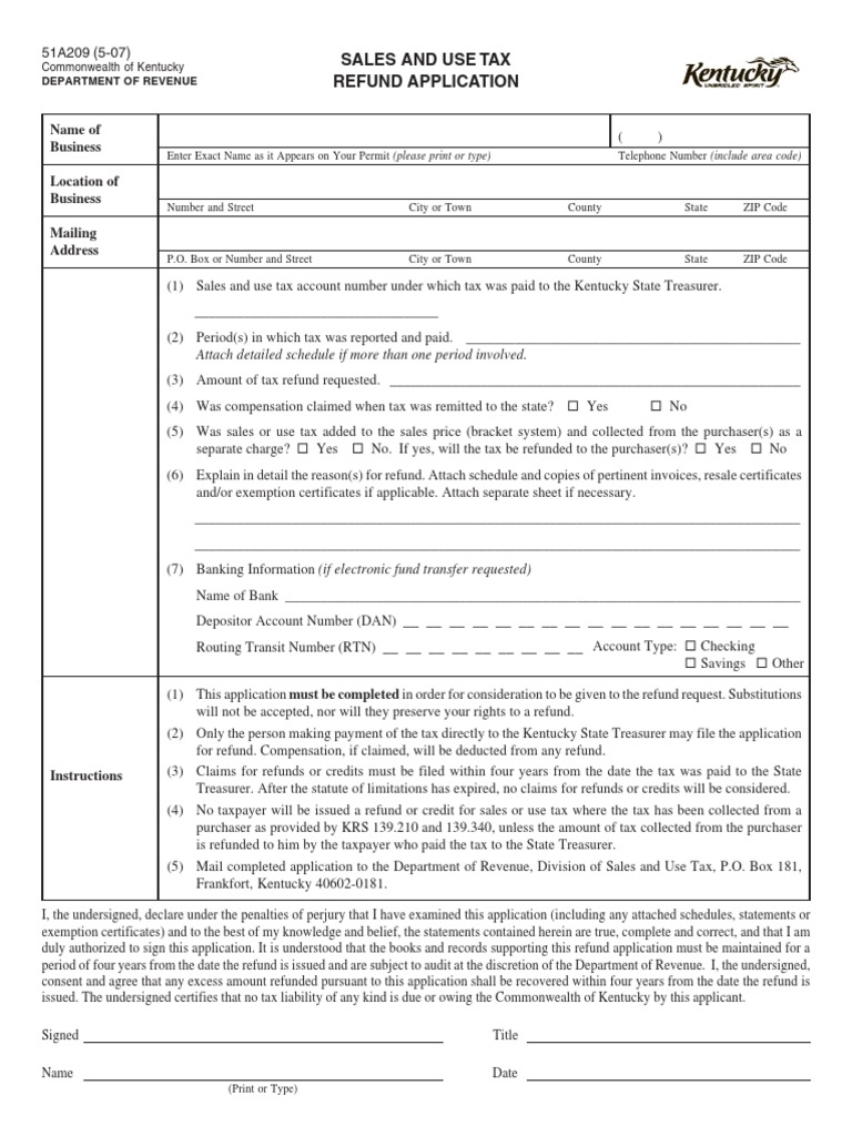 Sales and Use Tax Refund Application Name of Business Location of