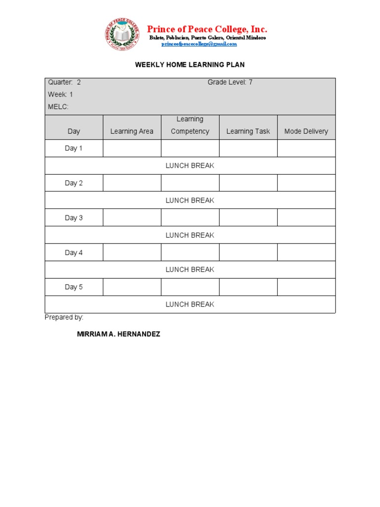 Weekly Home Learning Plan | PDF