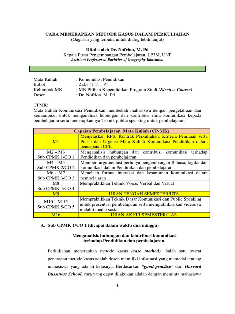 Penerapan Case Method Dan Team Based Project Dalam Pembelajaran Di ...