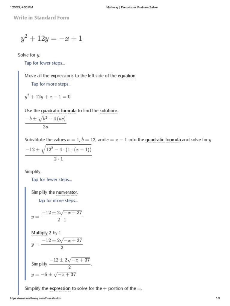 Mathway - Precalculus Problem Solver | PDF | Quadratic Equation ...