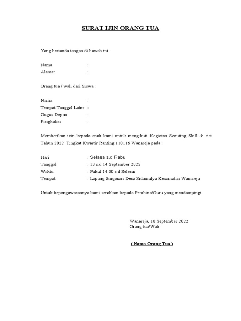 Surat Izin Orang Tua | PDF