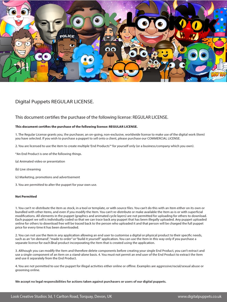 Digital Puppets Regular License PDF Online And Offline License