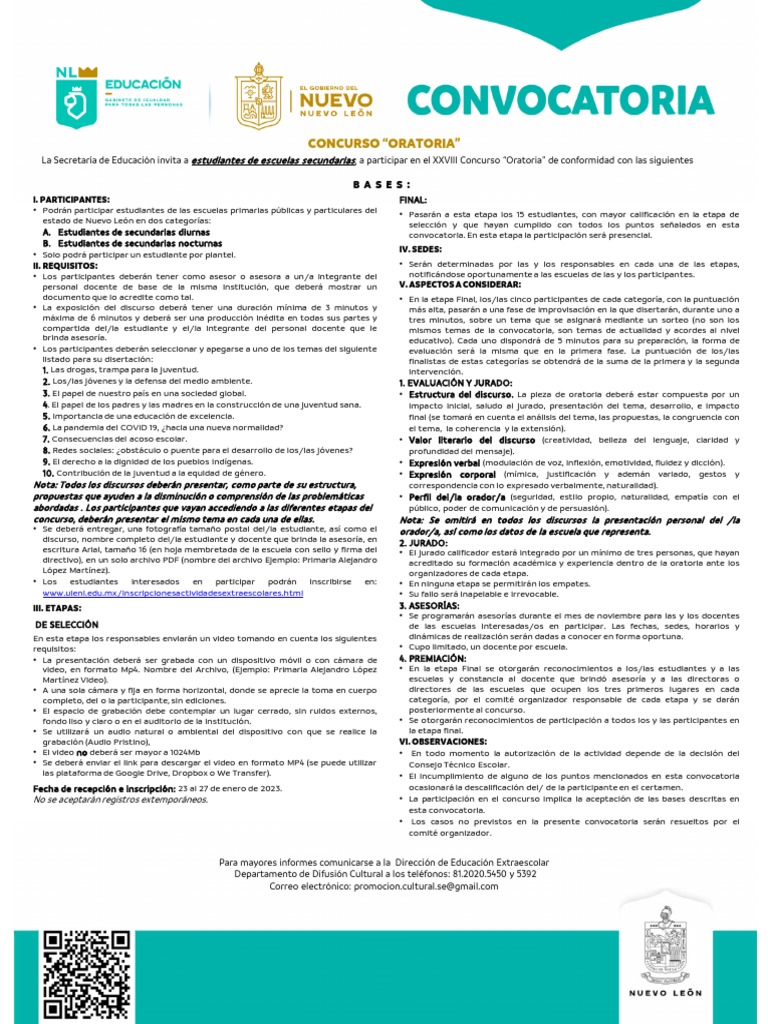 Concurso de Oratoria Escolar 2024 | PDF | Hablar en público