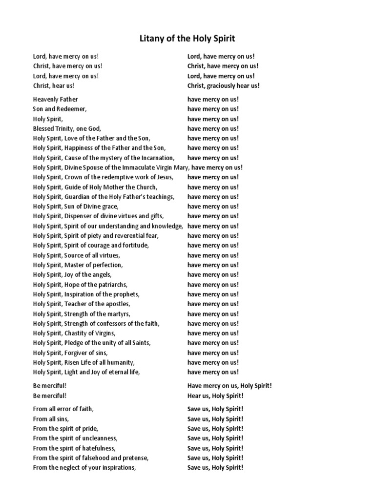 Litany of the Holy Spirit Prayer | PDF | Mercy | God The Father